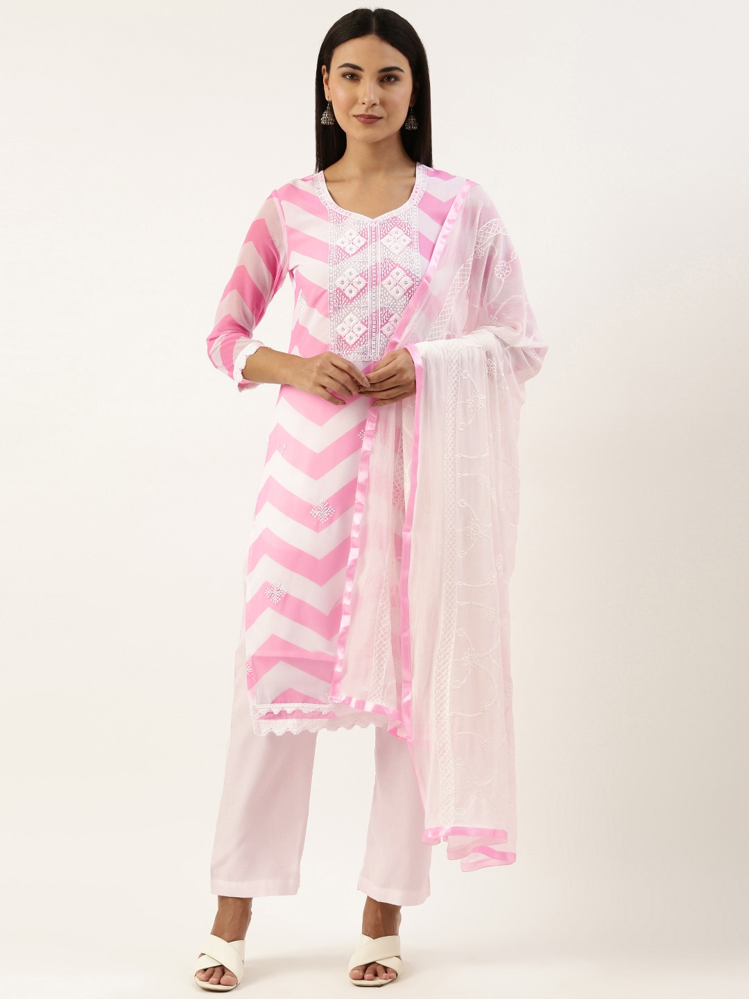 

SWAGG INDIA Embroidered Sequinned Kurta With Trousers & Dupatta, Pink