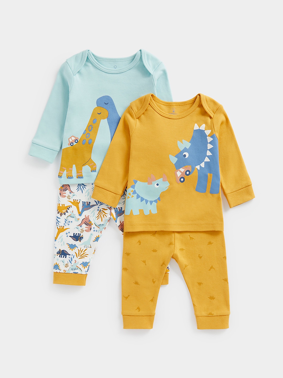 

mothercare Infant Boys Pack of 2 Printed Pure Cotton Pyjama Set, Mustard
