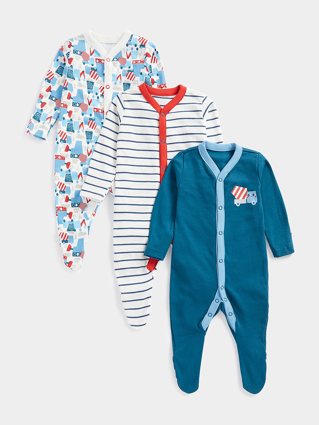 

mothercare Infants Pack of 3 Pure Cotton Sleepsuits, White