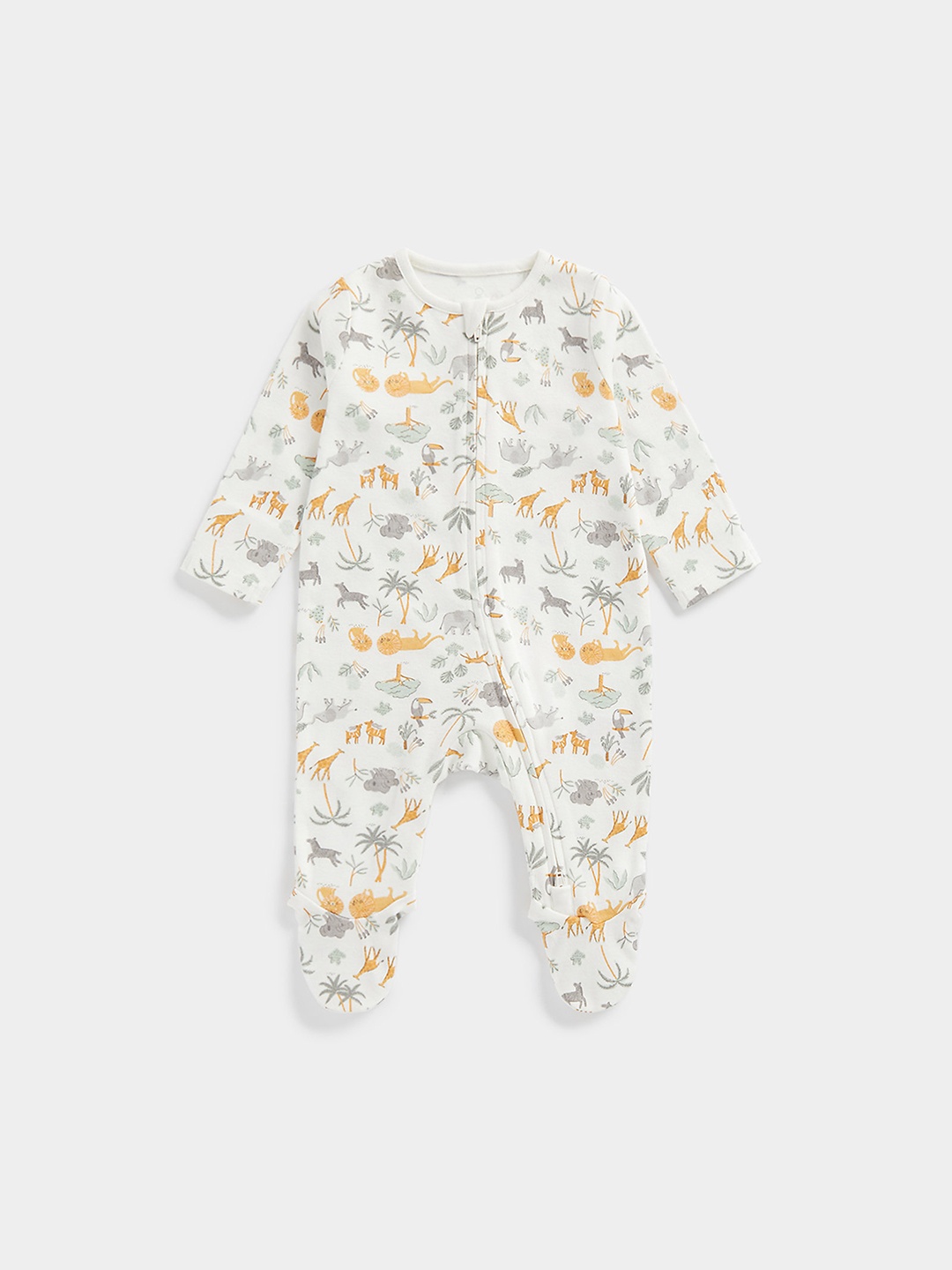 

mothercare Infant Kids Printed Pure Cotton Sleepsuit, White