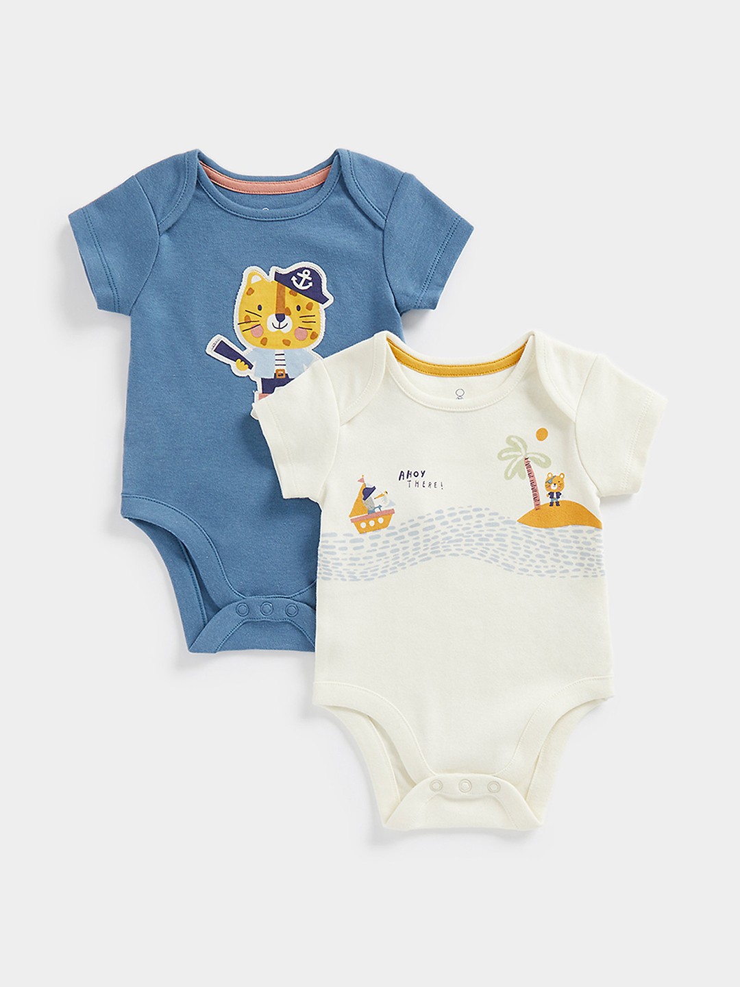 

mothercare Infant Boys Pack of 2 Printed Pure Cotton Bodysuit, Blue