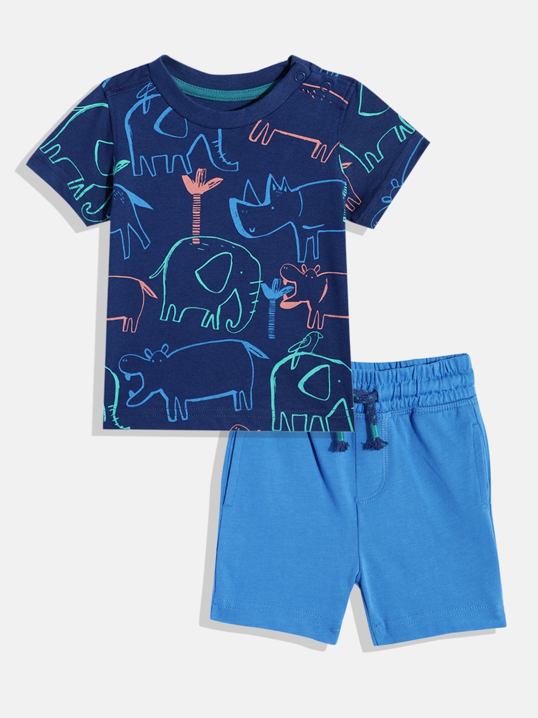 

mothercare Boys Printed Pure Cotton T-shirt with Shorts, Blue