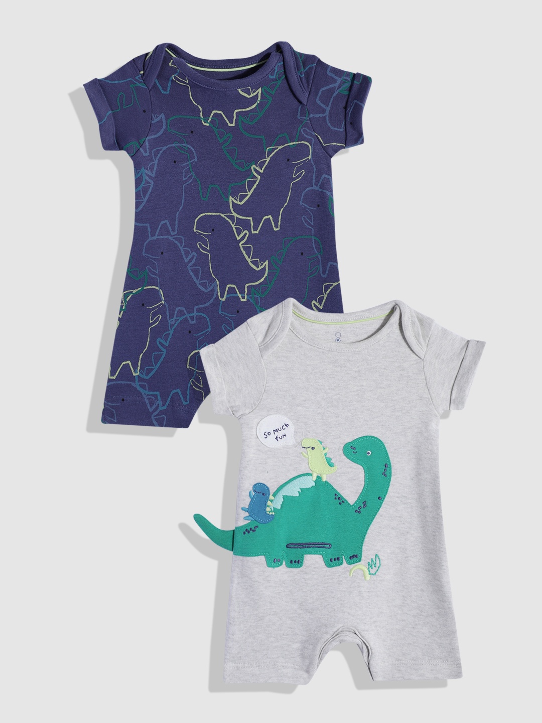 

mothercare Infant Boys Pack of 2 Printed Pure Cotton Rompers, Navy blue