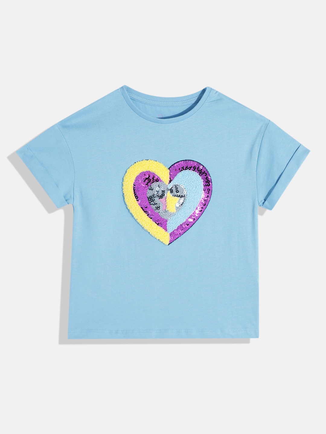 

mothercare Girls Sequinned Applique Pure Cotton T-shirt, Blue