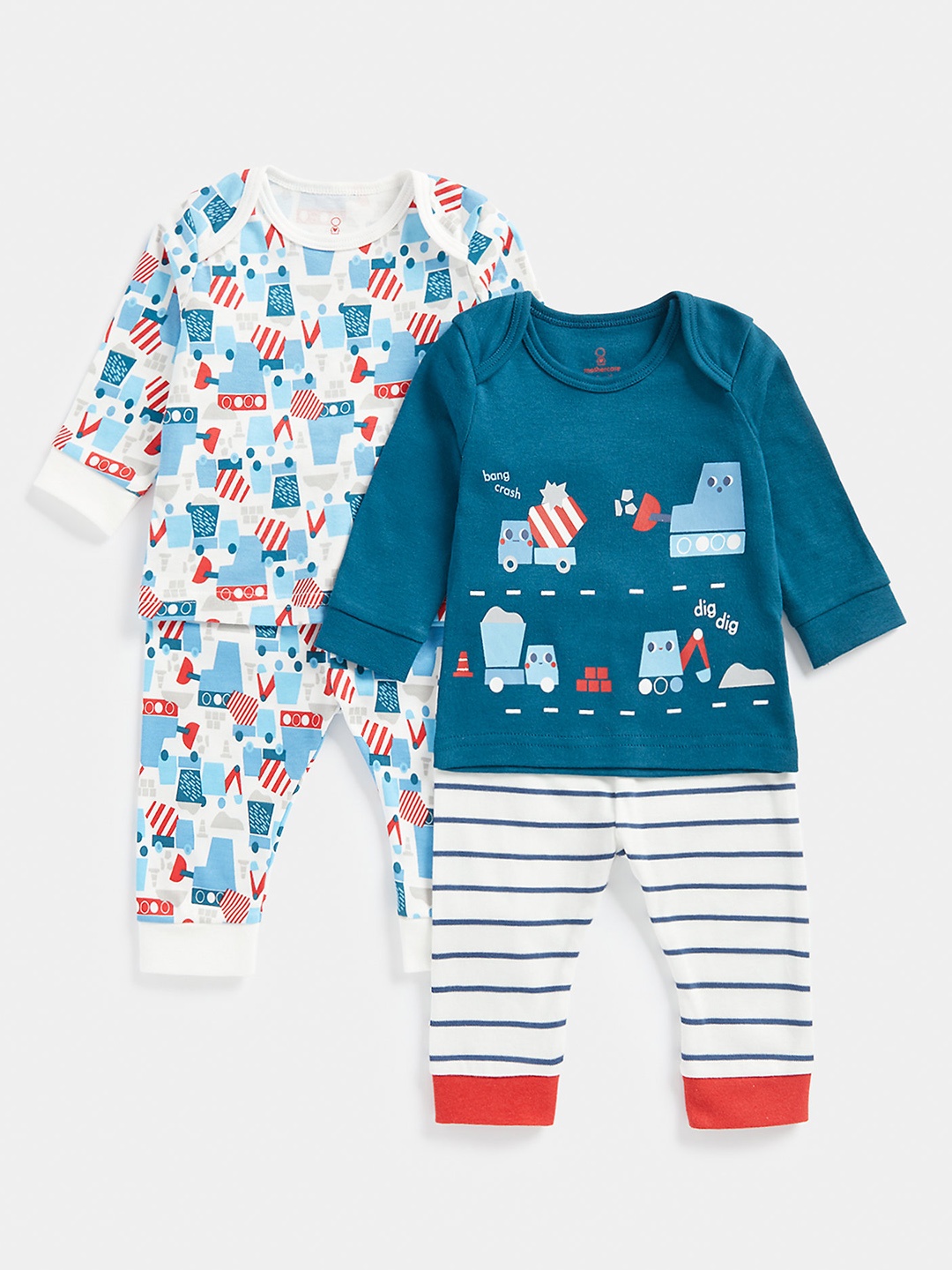 

mothercare Boys Set Of 2 Printed Knitted Pure Cotton T-shirt with Joggers, Teal