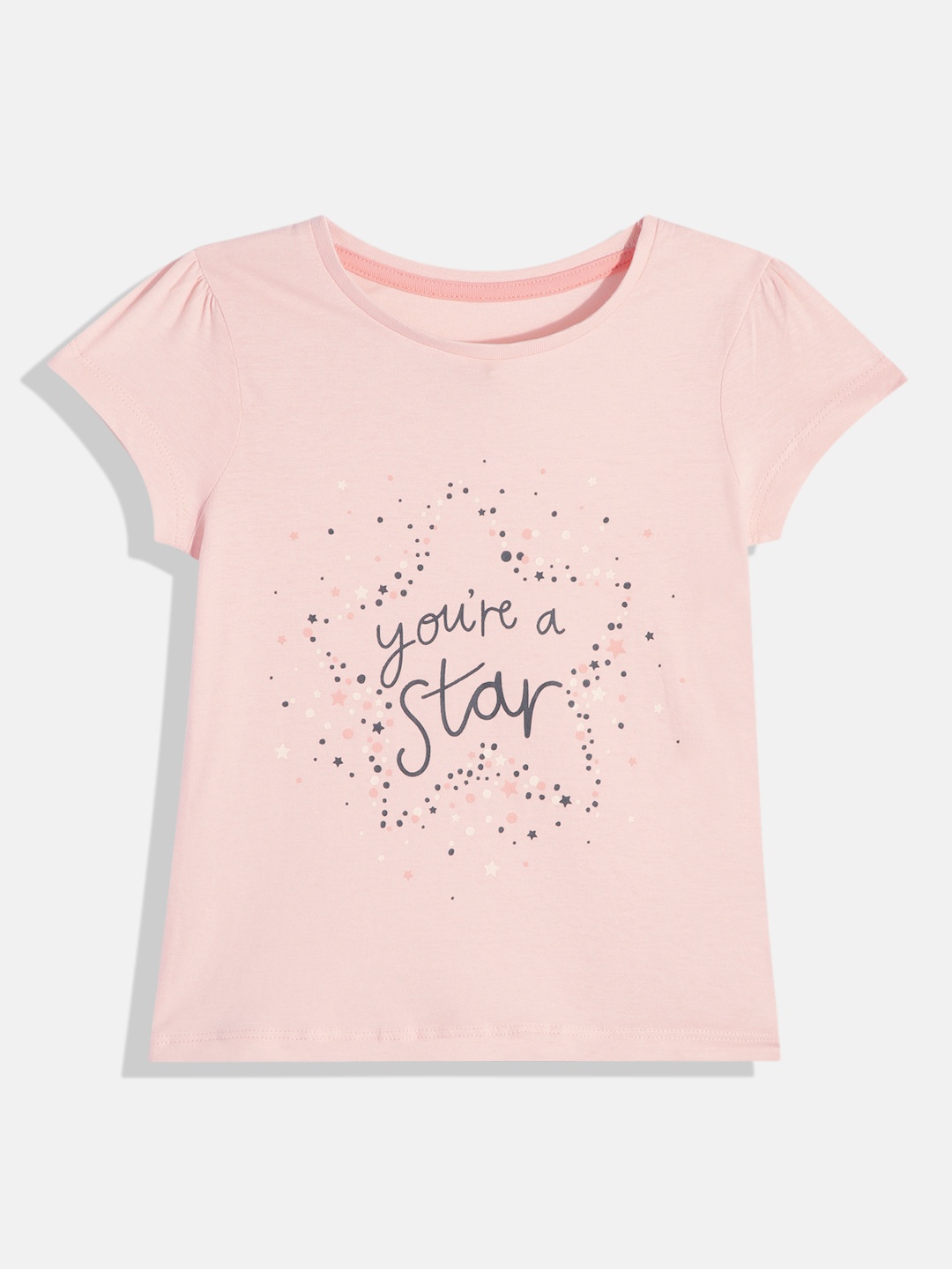 

mothercare Girls Typography Print Pure Cotton T-shirt, Peach