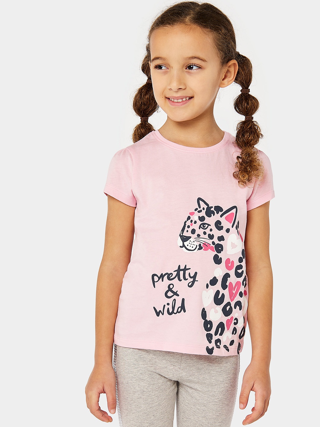 

mothercare Girls Animal Placement Print Knitted Pure Cotton T-shirt, Pink