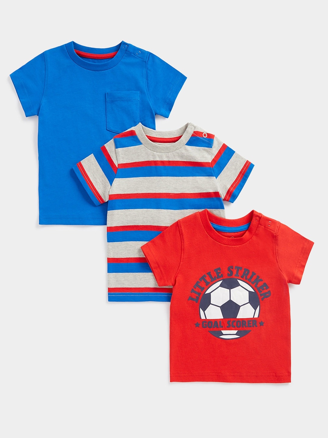 

mothercare Boys Pack Of 3 Round Neck Knitted Pure Cotton T-shirts, Red
