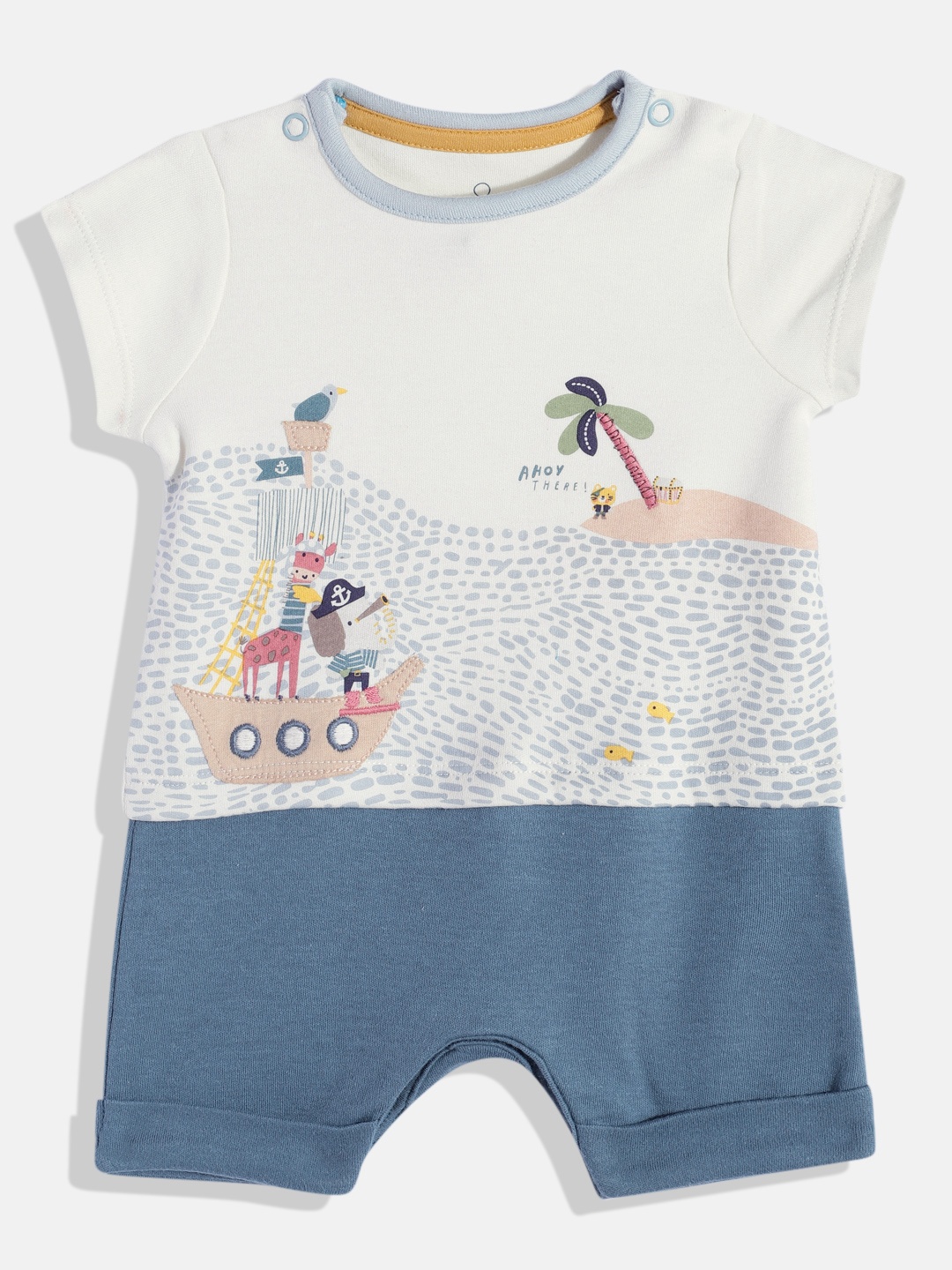 

mothercare Infant Boys Printed Pure Cotton Romper, Off white