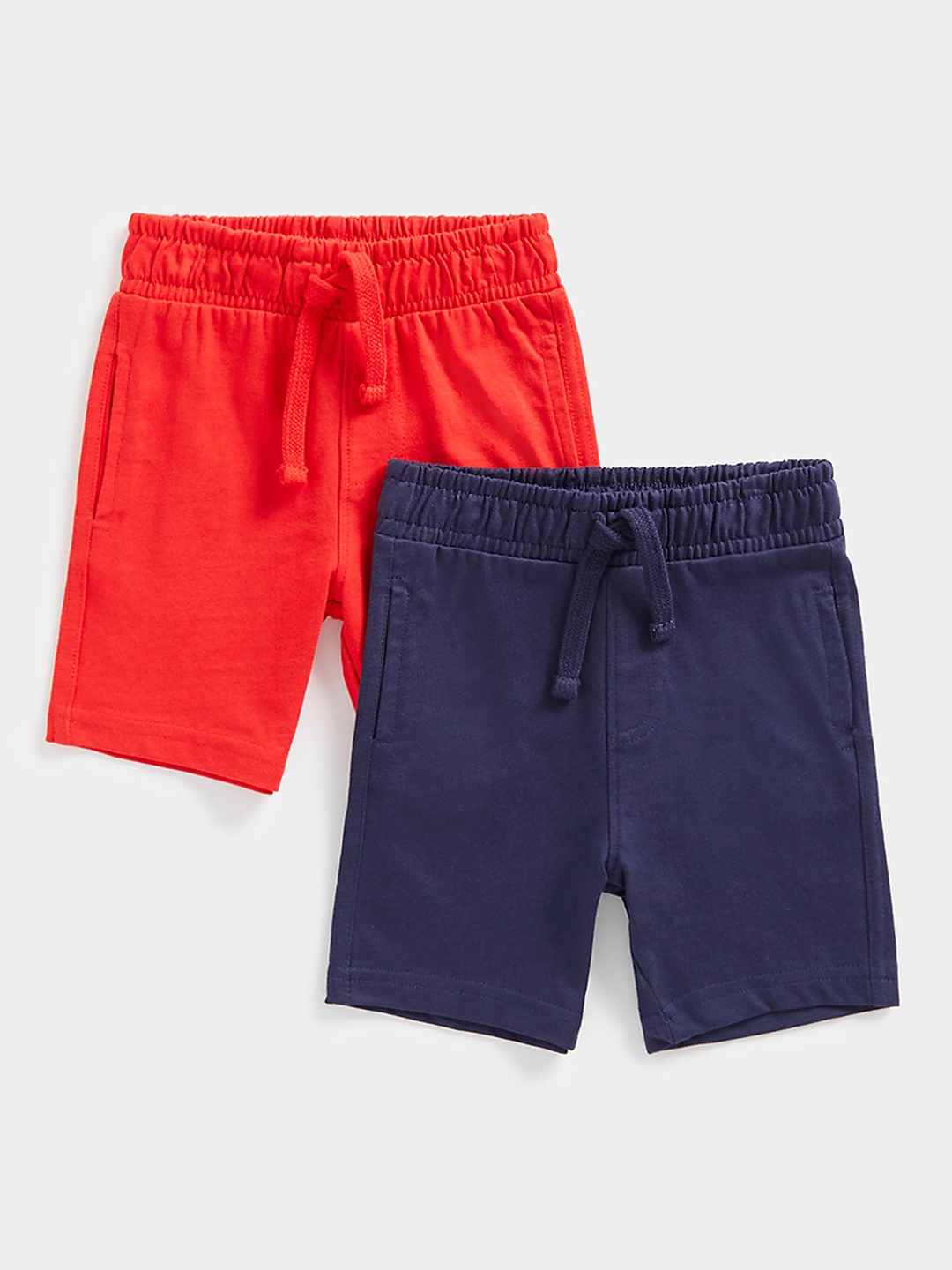 

mothercare Boys Pack Of 2 Solid Regular Fit Mid-Rise Knitted Pure Cotton Regular Shorts, Navy blue