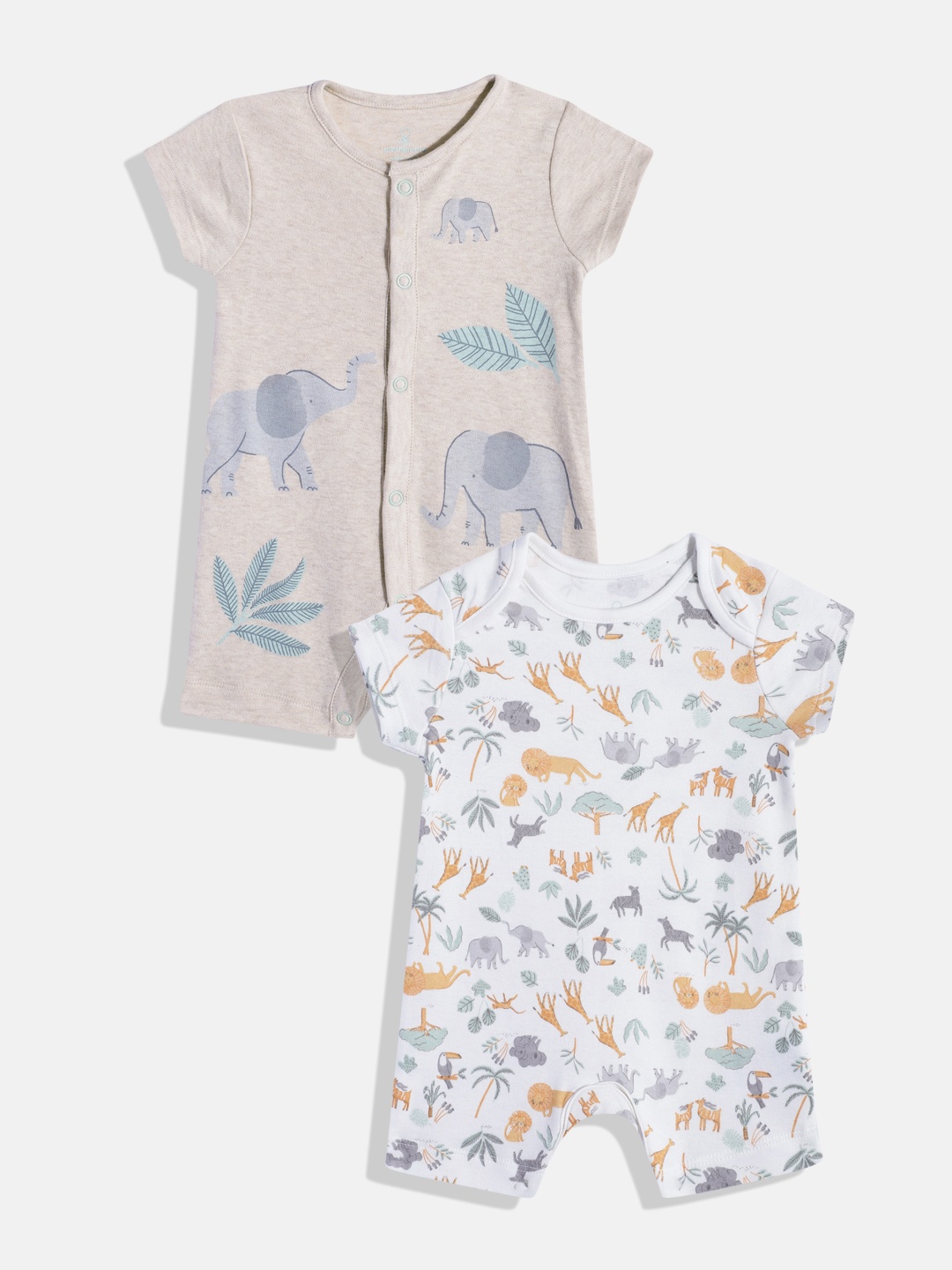 

mothercare Infant Kids Pack of 2 Printed Pure Cotton Rompers, Off white