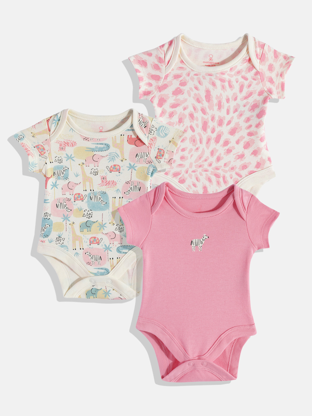 

mothercare Infant Girls Pack of 3 Printed Pure Cotton Bodysuits, Multi
