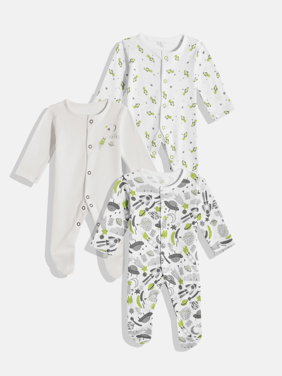 

mothercare Infant Boys Pack Of 3 Printed Pure Cotton Sleepsuits, Multi