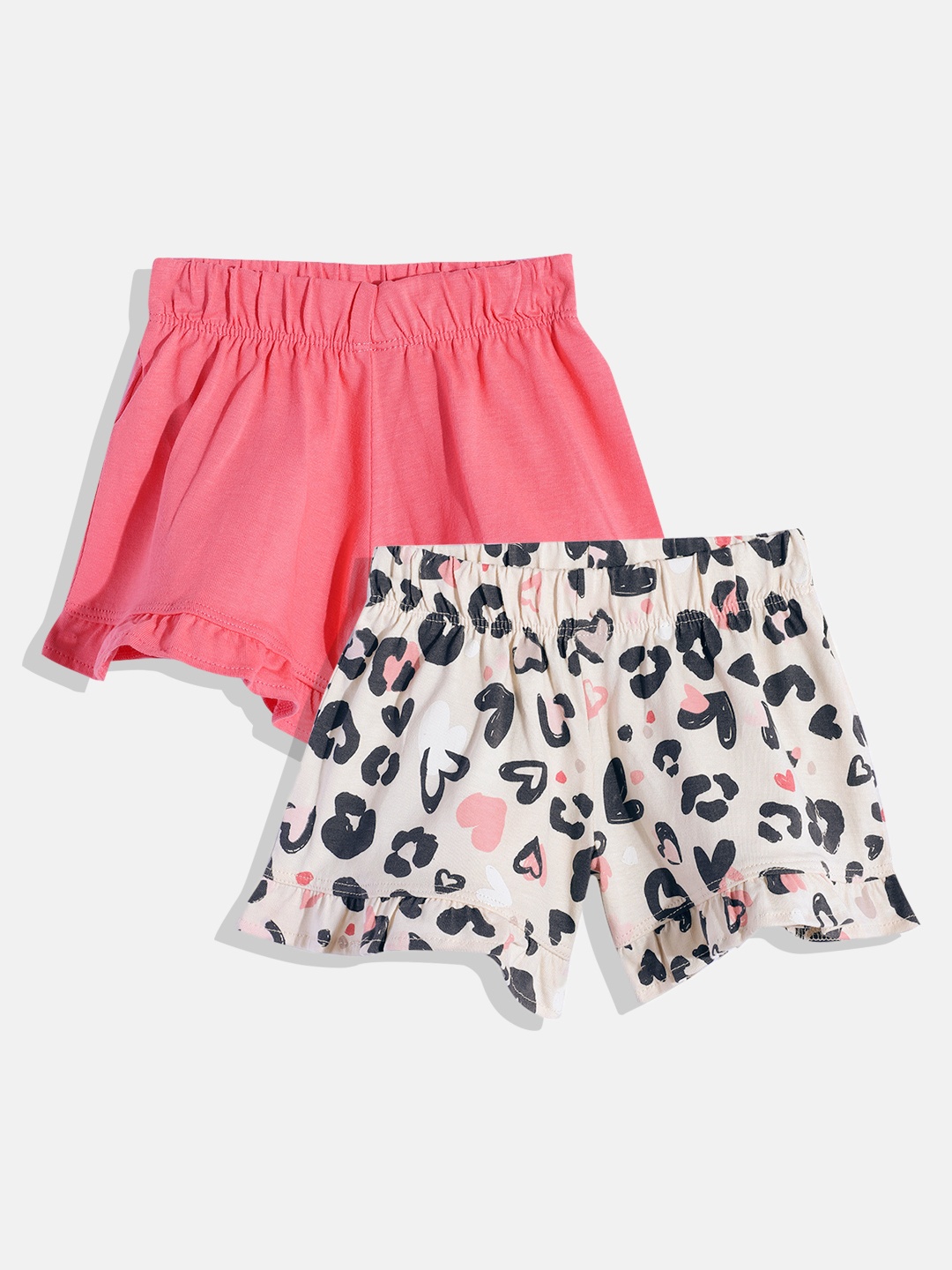 mothercare Girls Set Of 2 Knitted Pure Cotton Shorts With Ruffles Detail, Coral