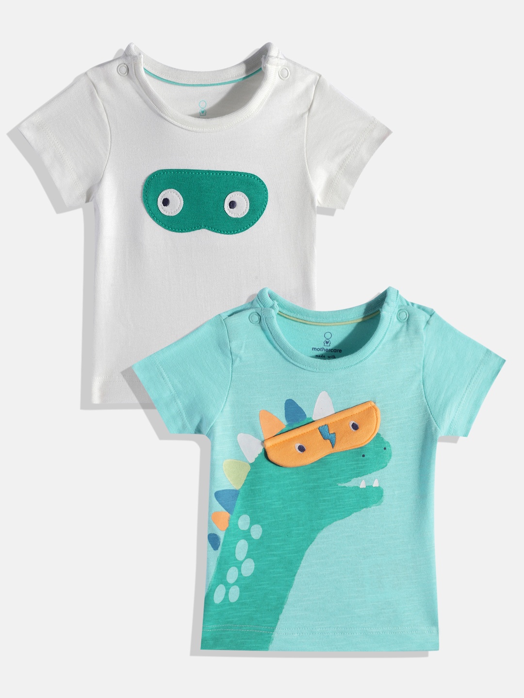 

mothercare Infant Boys Pack of 2 Solid & Printed Pure Cotton T-shirt, White