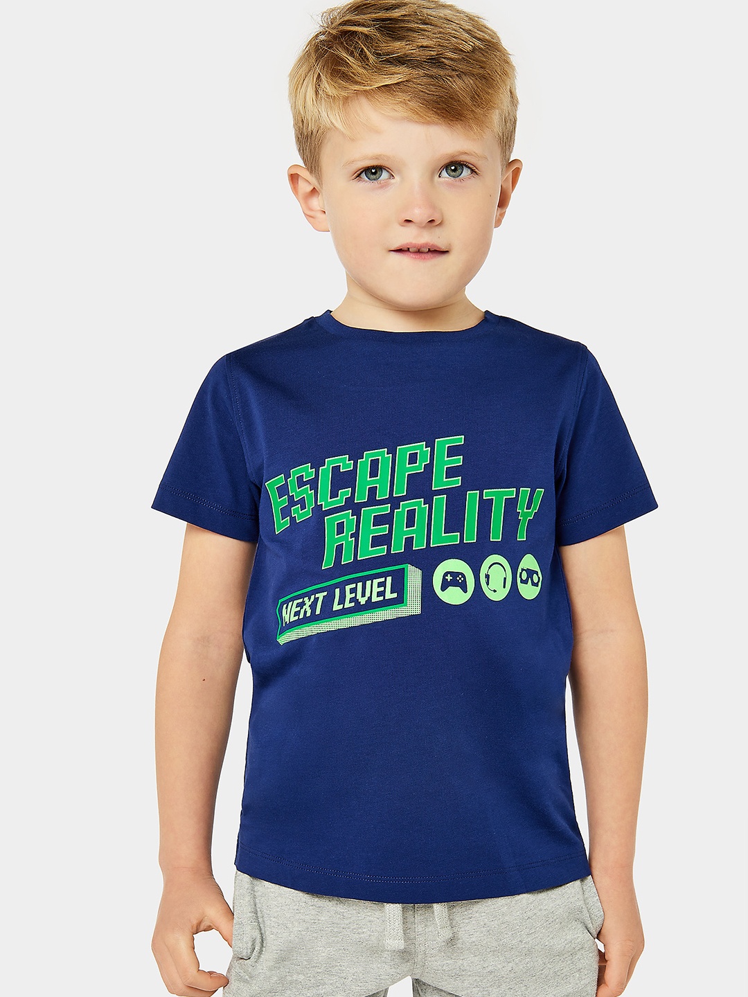 

mothercare Boys Typography Printed Pure Cotton T-shirt, Purple
