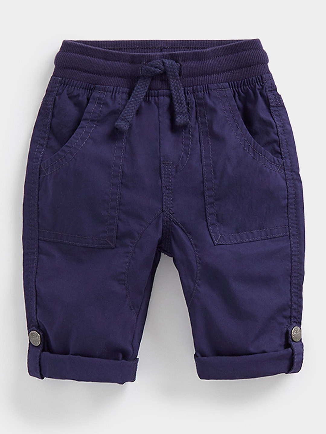 

mothercare Boys Mid-Rise Woven Pleated Pure Cotton Trousers Converted Into Three-Fourts, Blue