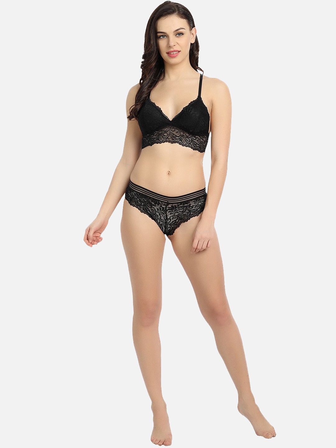 

Flenzy Self-design Lace Lingerie Set UNIQUE007_BK, Black
