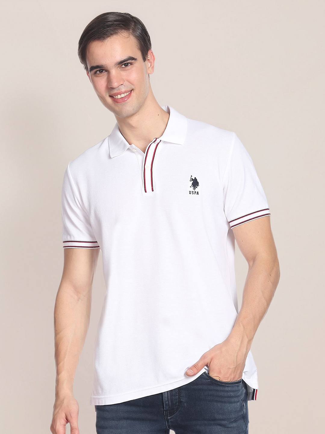 

U.S. Polo Assn. Men Plus Size Polo Collar Pure Cotton T-shirt, White