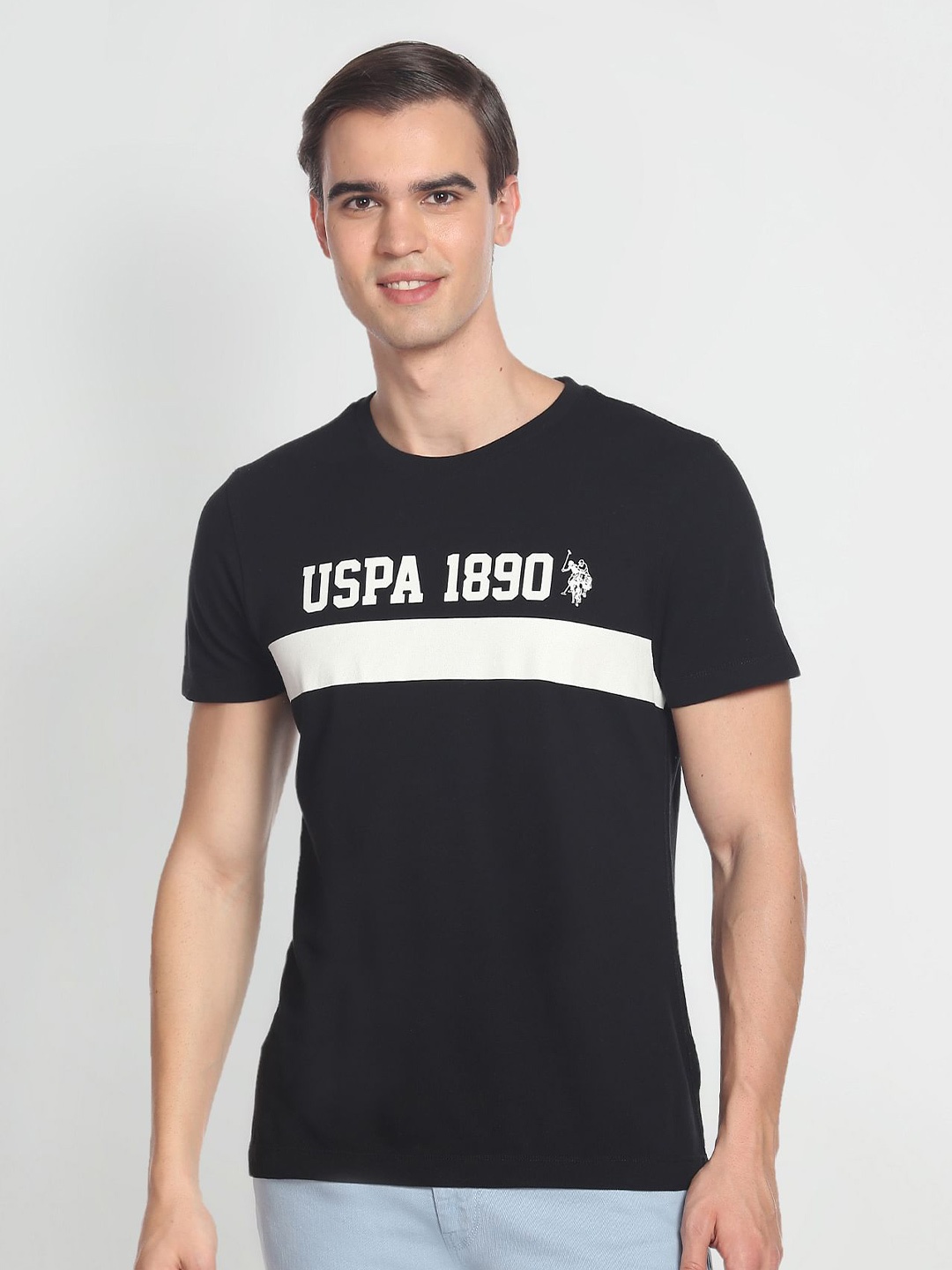 

U.S. Polo Assn. Denim Co. Men Typography Printed Slim Fit Cotton T-shirt, Black