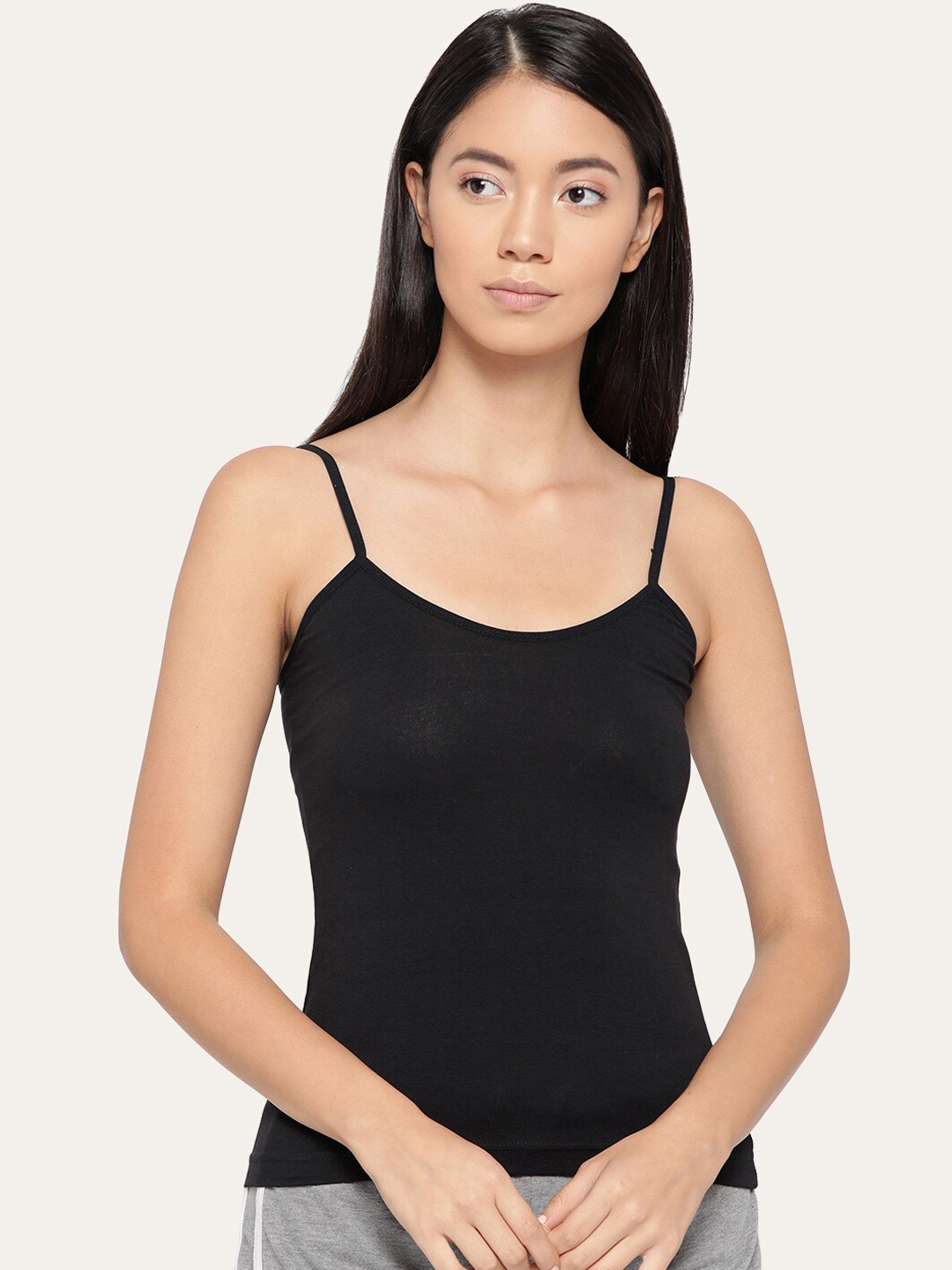 Lady Lyka Cotton Spaghetti Camisole, Black