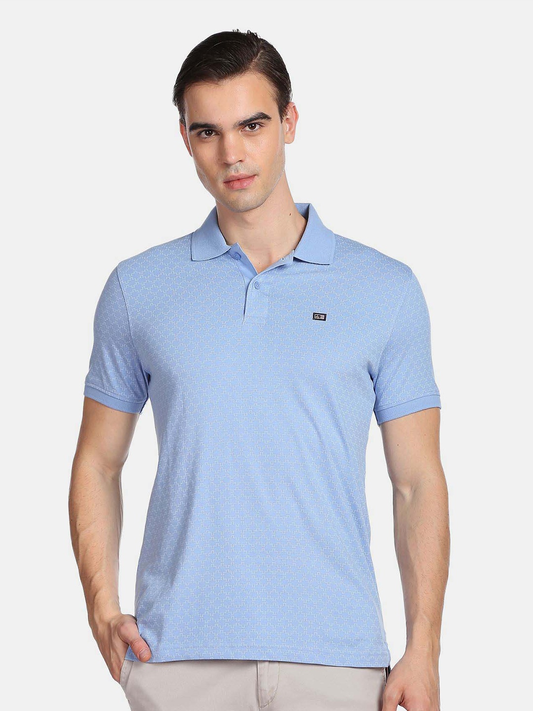 

Arrow Sport Geometric Printed Polo Collar Pure Cotton T-shirt, Blue