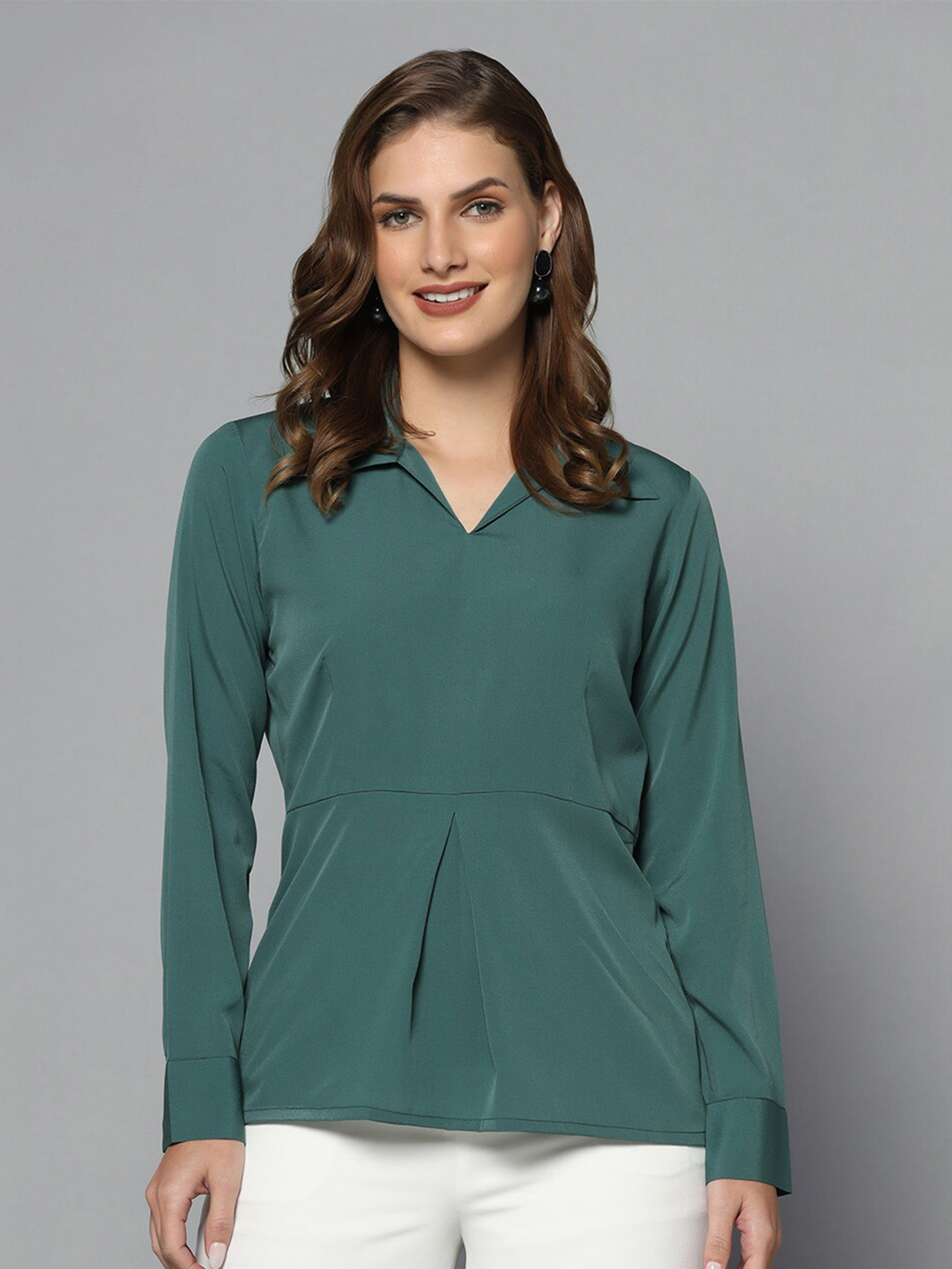 

PowerSutra Cuffed sleeves Shirt Style Top, Green
