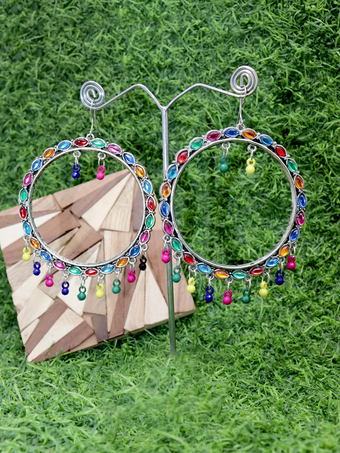 VAGHBHATT Stone Studded Circular Drop Earrings, Blue