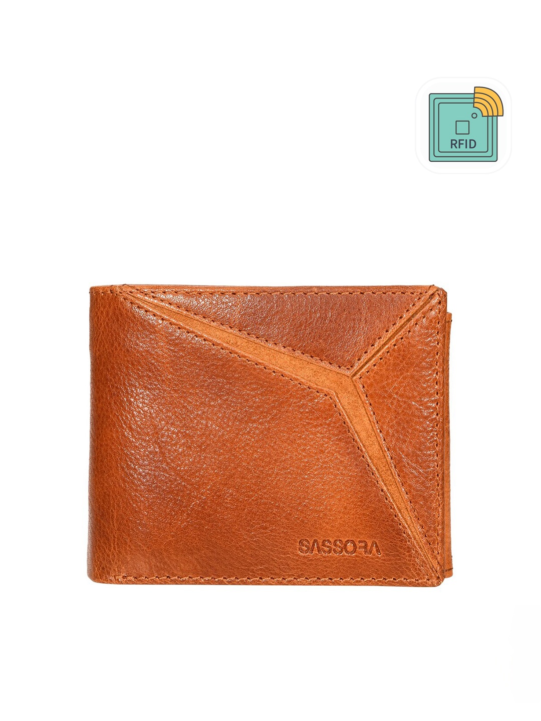 

Sassora Men Cut Work Leather Two Fold Wallet, Tan