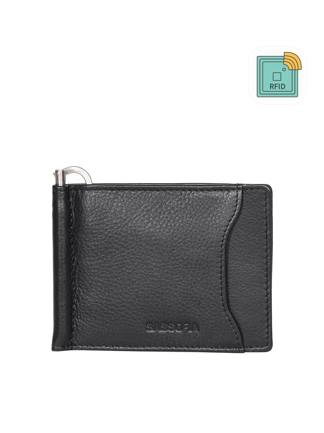 

Sassora Men Leather Two Fold Wallet, Black