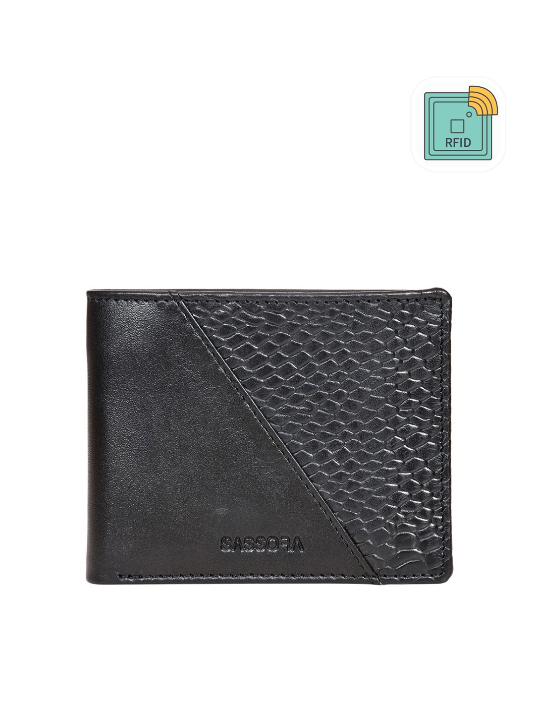 

Sassora Men Textured Leather Two Fold Wallet, Black