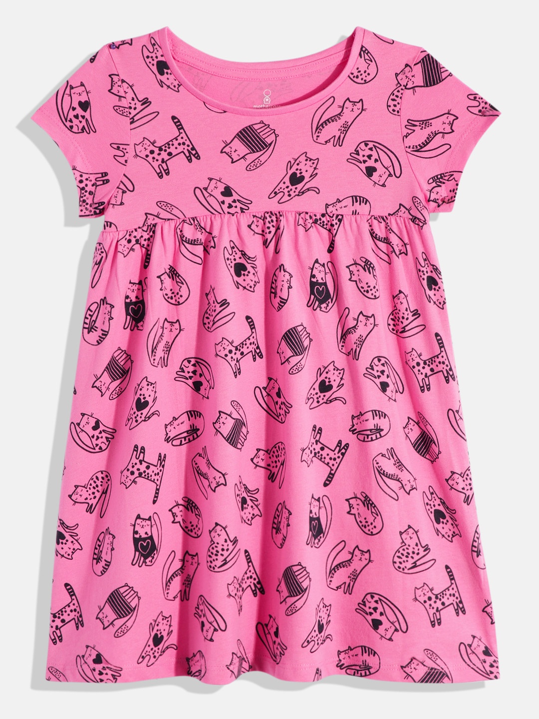 

mothercare Girls Conversational Printed Pure Cotton Fit & Flare Dress, Pink