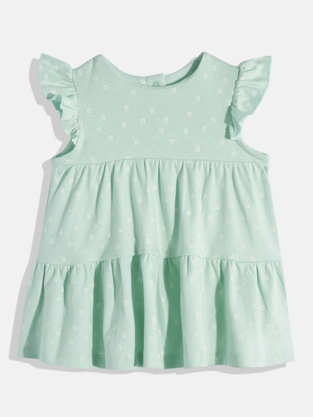 

mothercare Girls Floral Printed Pure Cotton Fit & Flare Dress, Sea green