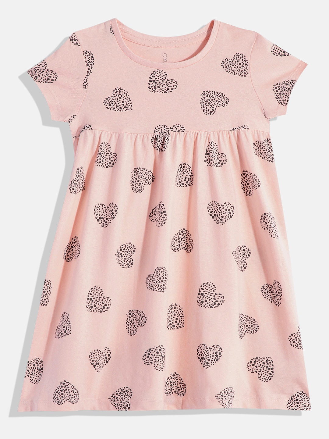 

mothercare Hearts Printed Gathered Waist Fit & Flare Knitted Dress, Pink