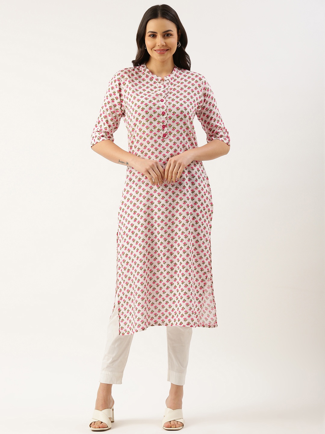 

RACHNA Floral Printed Straight Kurta, White
