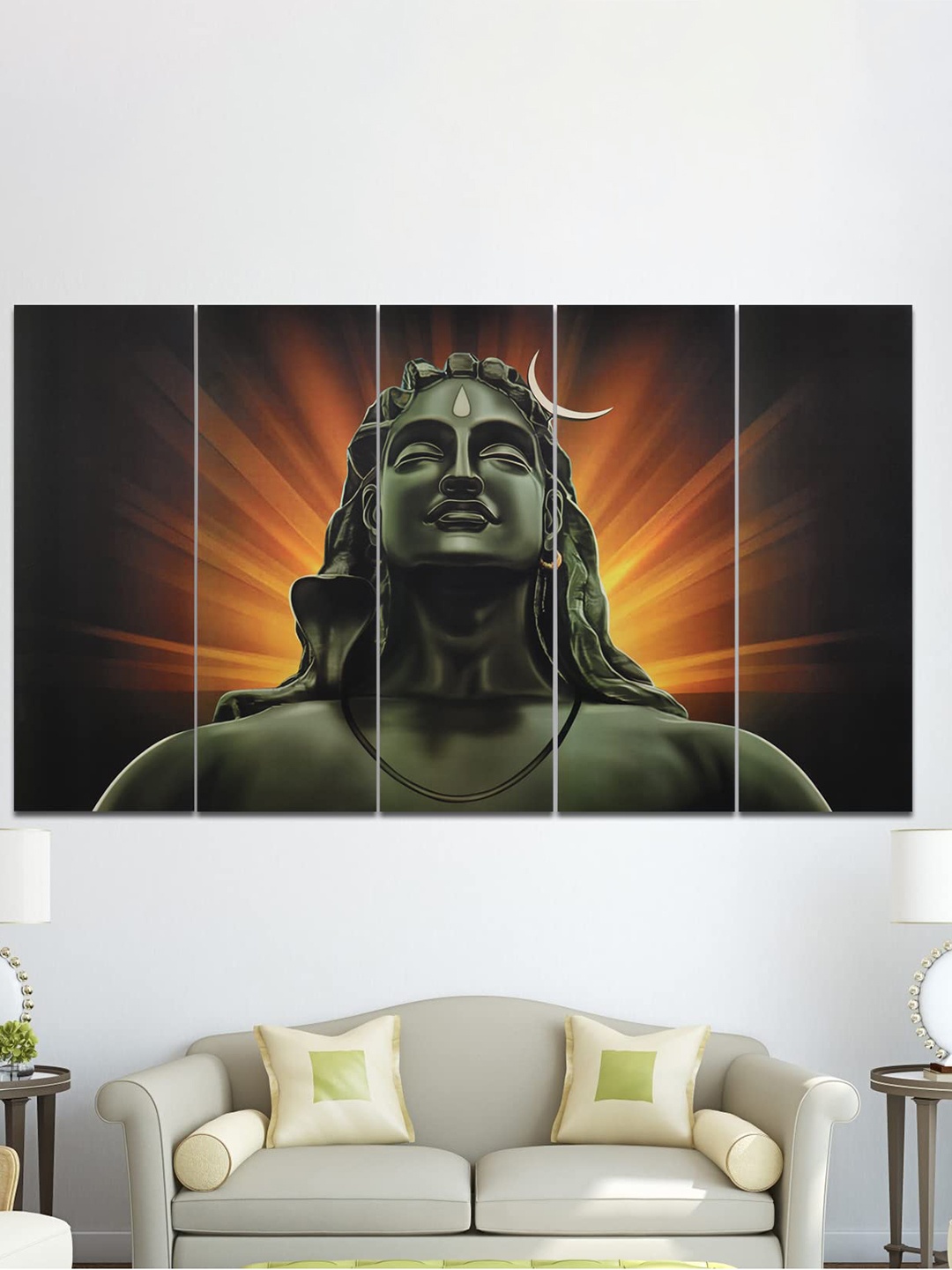 

Perpetual Green & Orange 5 Pieces Adiyogi Painting Wall Art