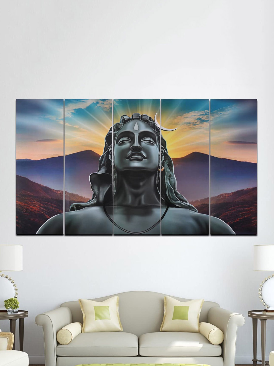

Perpetual Black & Blue 5-Pieces Adiyogi Painting Wall Art