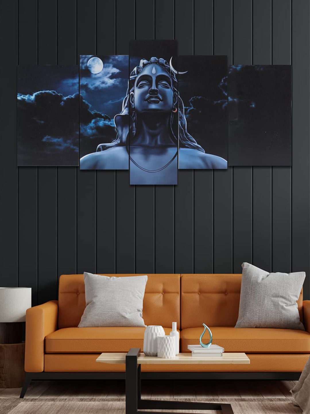 

Perpetual Black & Blue 5-Pieces Adiyogi Painting Wall Art