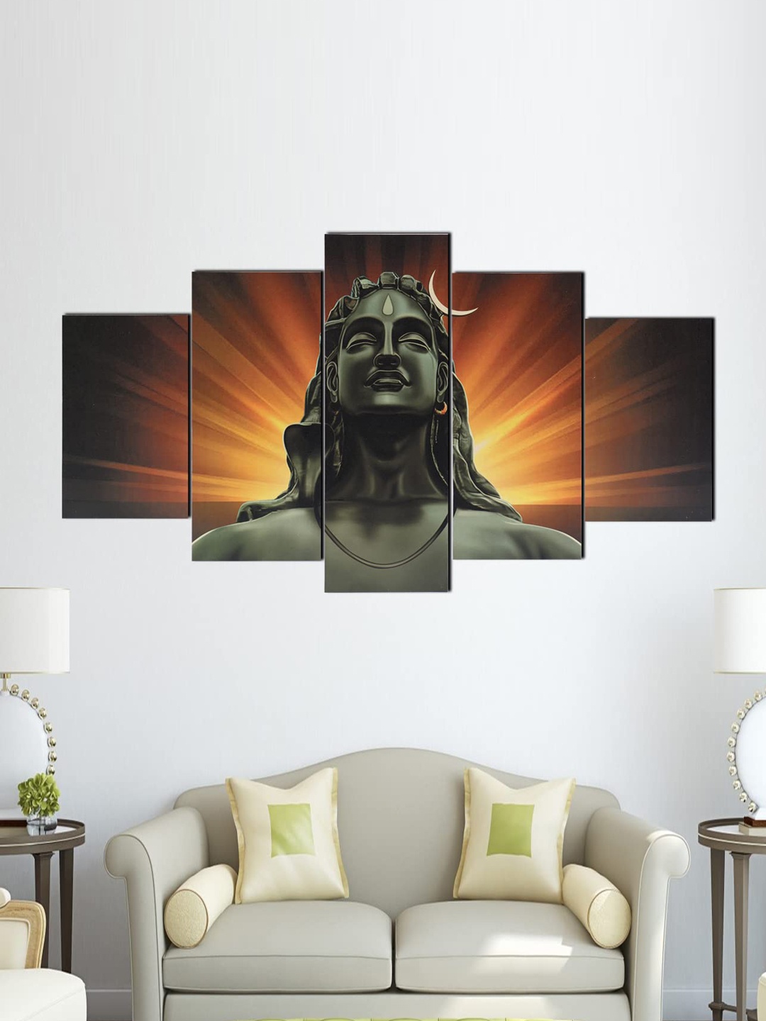 

Perpetual Olive Green & Orange 5 Pieces Adiyogi Painting Wall Art