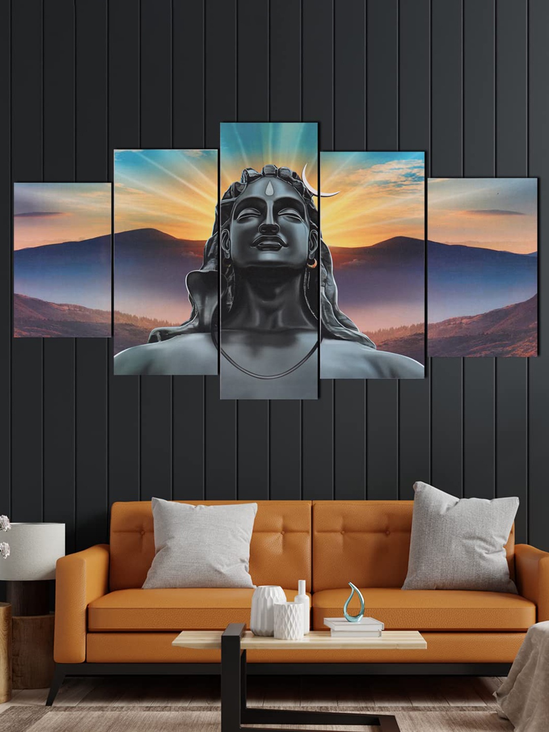 

Perpetual Black & Blue 5-Pieces Adiyogi Painting Wall Art
