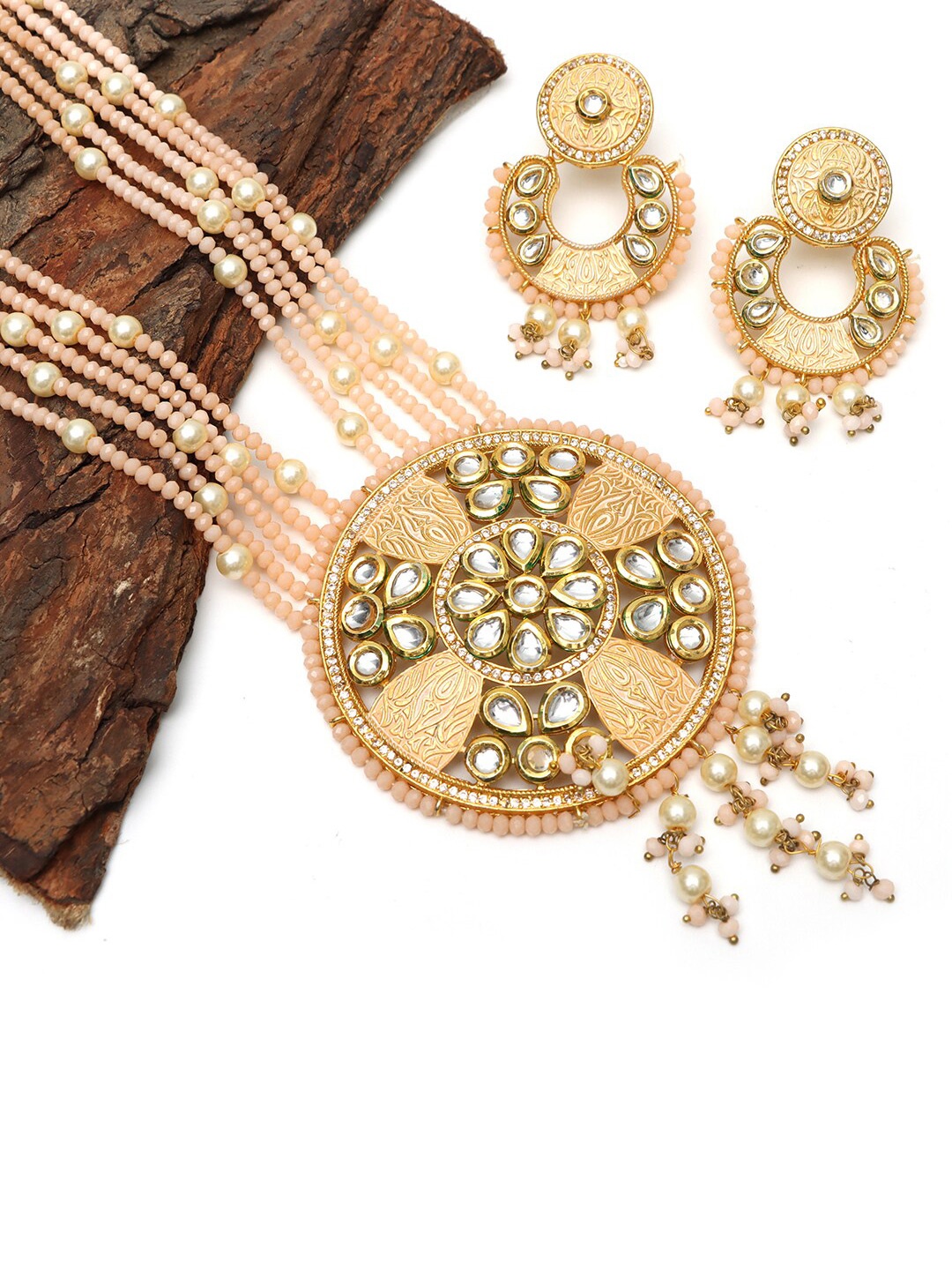 

Ozanoo Gold-Plated Kundan Jewellery Set, Peach