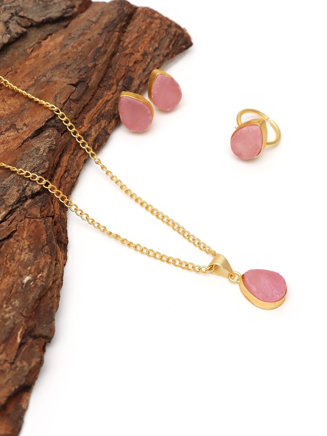 

Ozanoo Matt Golden Druzy Stone Jewellery Set, Pink