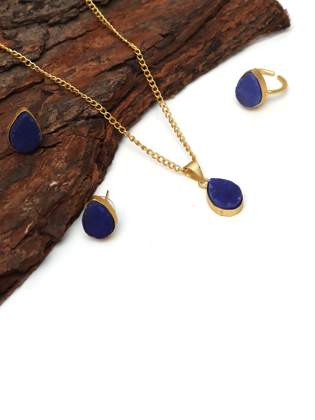 

Ozanoo Matt Golden Druzy Stone Jewellery Set, Blue