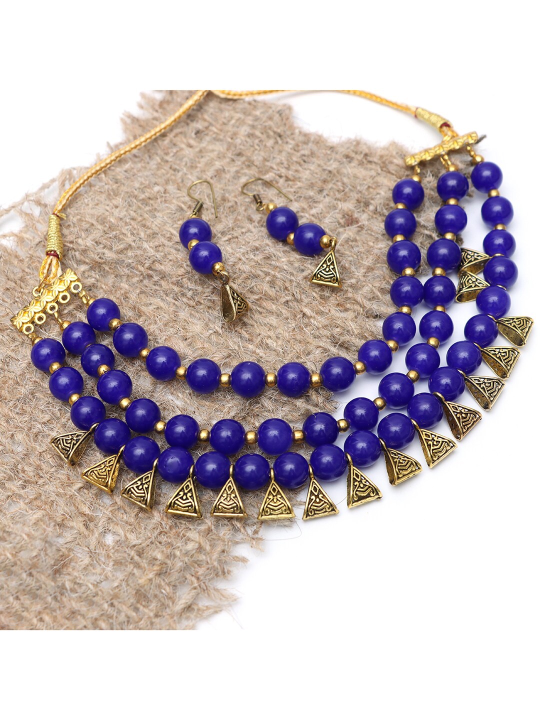 

Ozanoo Gold-Plated Layered Necklace with Earrings, Blue