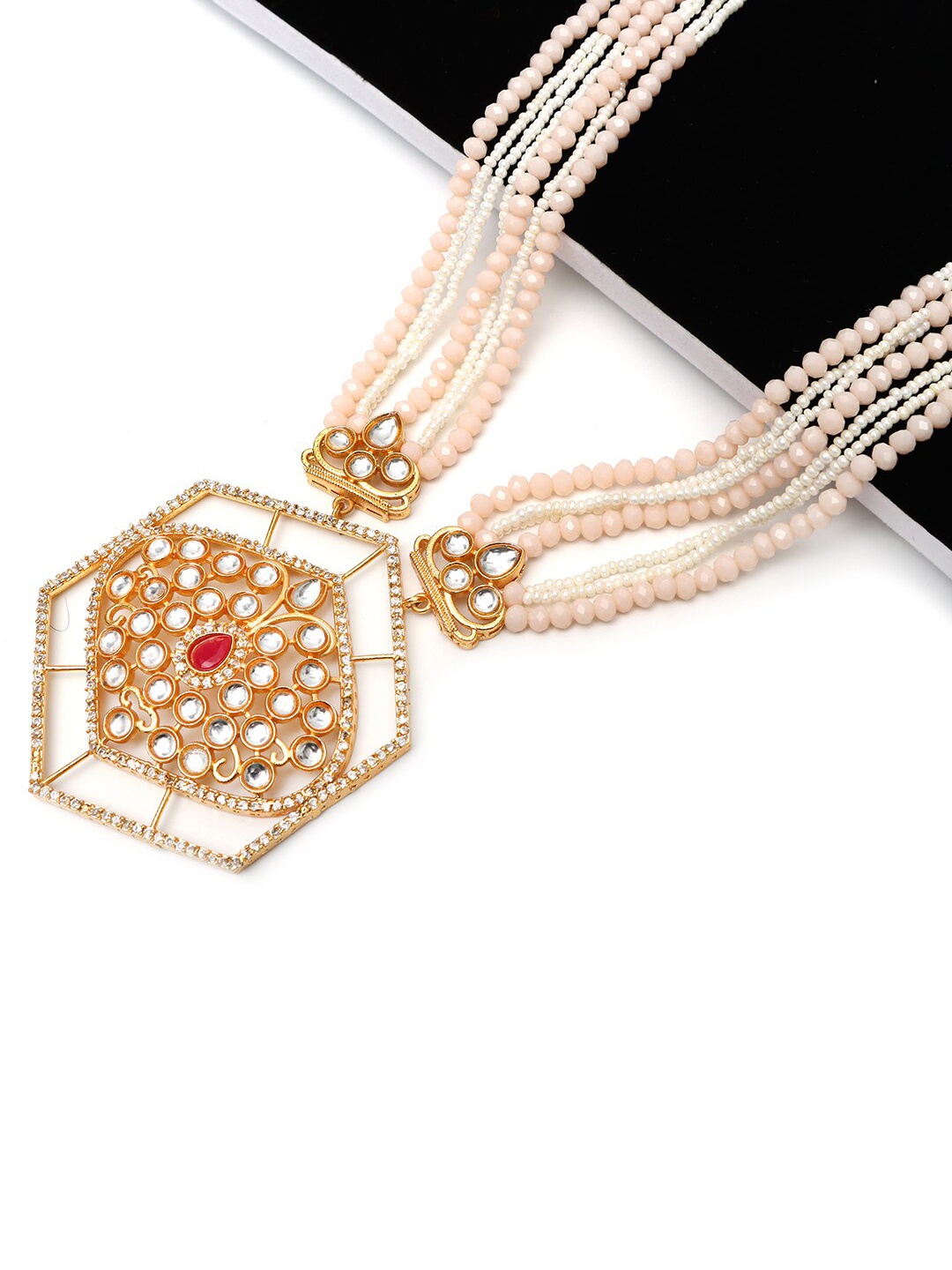 

Ozanoo Brass Gold-Plated Antique Necklace & Earrings Set, Peach