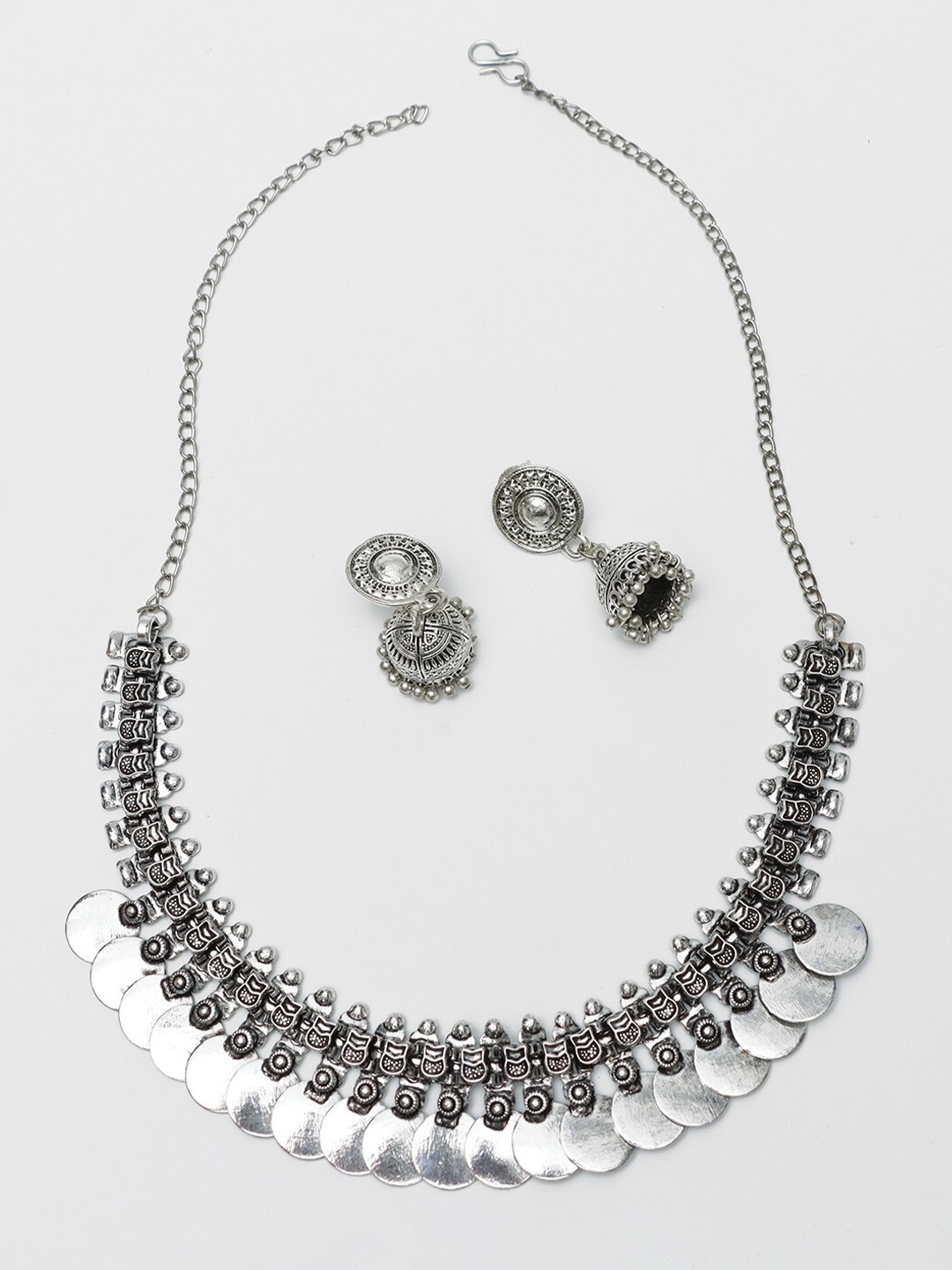 

Ozanoo Oxidised Coin Chain Jewellery Set, Silver