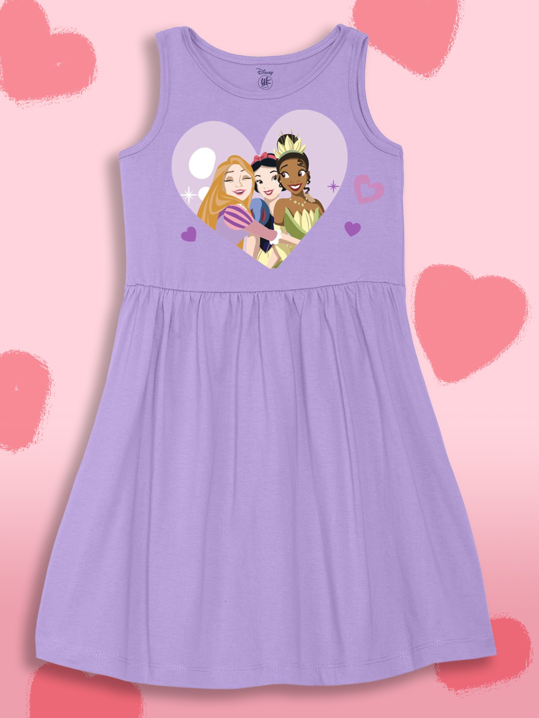 

YK Disney Girls Disney Princess Printed Pure Cotton A-Line Dress, Purple