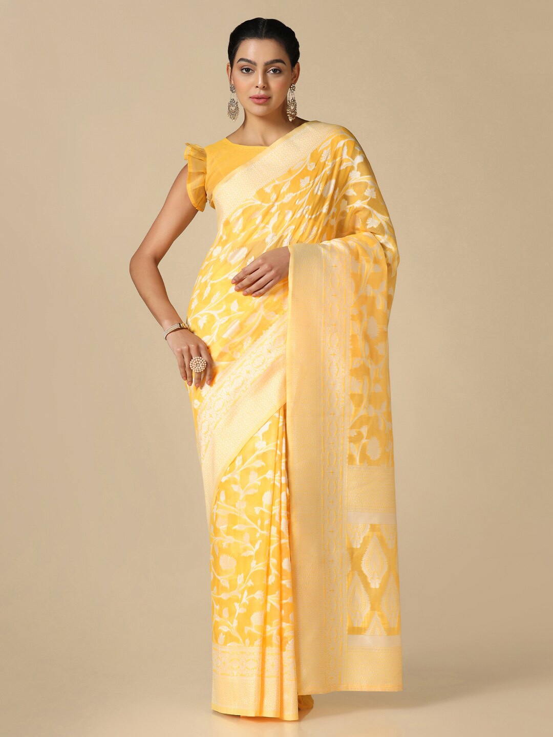 

Satrani Woven Design Banarasi Saree, Yellow