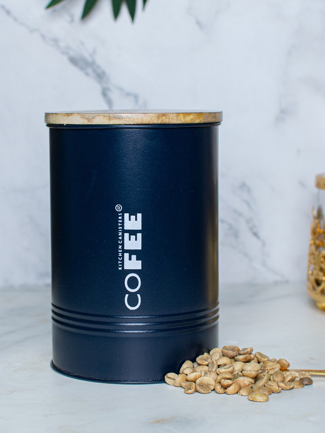 

StatueStudio Navy Blue Label Printed Food Storage Container With Wooden Lid 900 ml