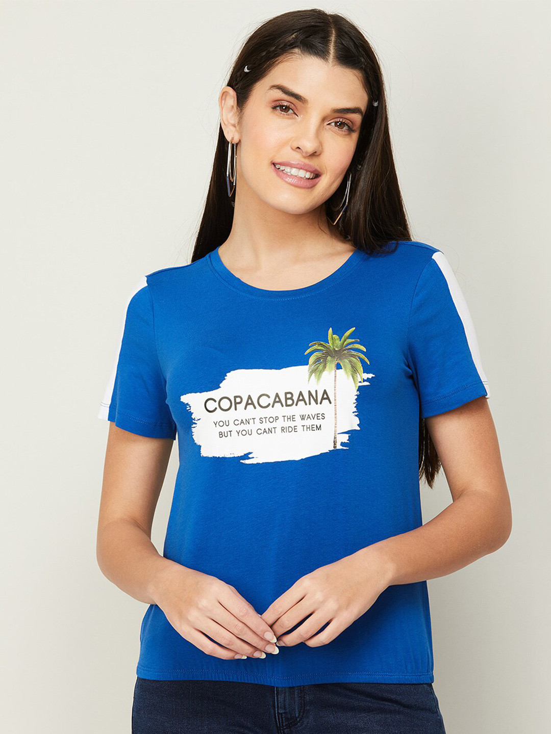 

Fame Forever by Lifestyle Women Typography Printed Tropical Cotton T-shirt, Blue